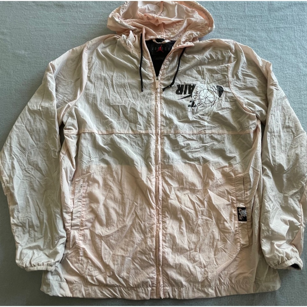 Jordan Air Mens Pink Vintage Transparent Windbreaker Hooded Jacket Size M